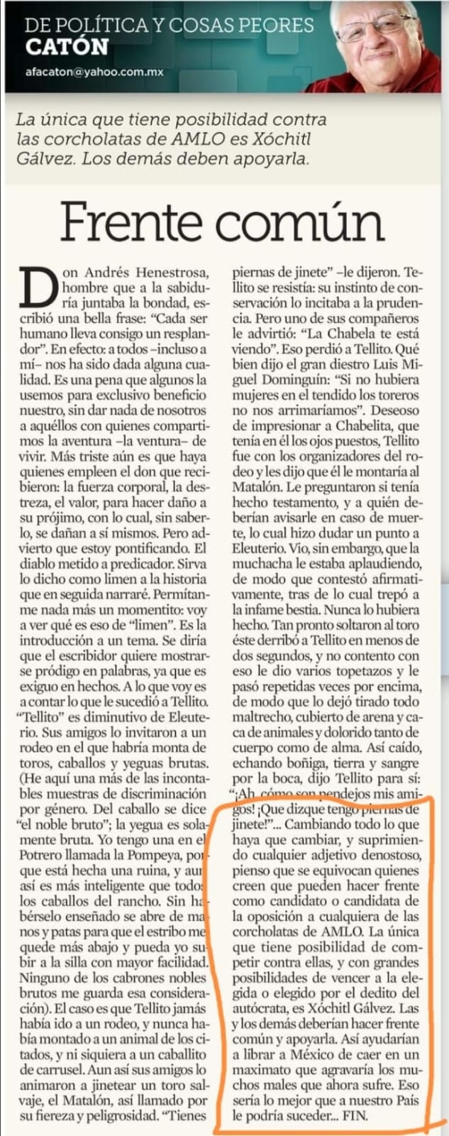 Caton - articulo Pro Xóchitl